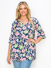 28 PSS {Sweet Repeats} Navy/Pink Floral V-Neck Top CURVY BRAND!!!  EXTENDED PLUS SIZE 4X 5X 6X