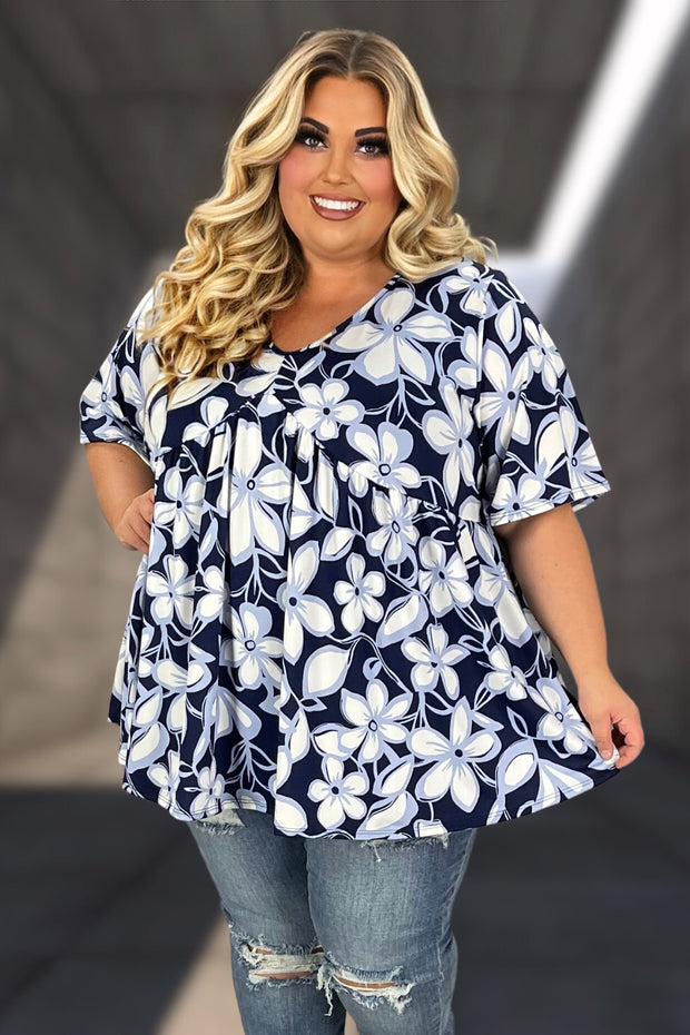 23 PSS-U {Floral Retreat} Navy Floral Babydoll Top CURVY BRAND!!!  EXTENDED PLUS SIZE 4X 5X 6X