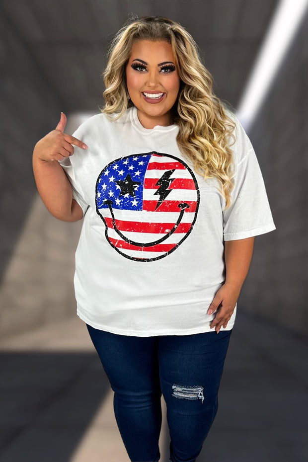 38 GT {American Smiley} Ivory Comfort Colors Graphic Tee PLUS SIZE 3X