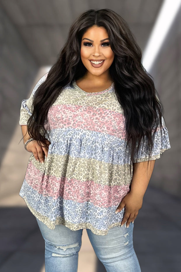 29 PSS-V {Leopard Is Beautiful} Pink Leopard Babydoll Top EXTENDED PLUS SIZE 3X 4X 5X
