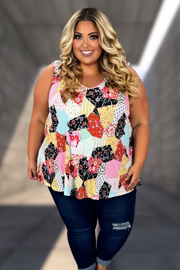 54 SV-A {Patched Beauty} Multi Patched Print Top CURVY BRAND!! EXTENDED PLUS SIZE3X 4X 5X 6X