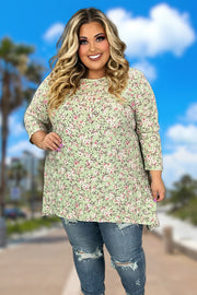 43 PQ-F {This Is Our Place} Sage Floral Eyelet Top PLUS SIZE 1X 2X 3X