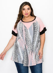 73 CP-Z {Be Cool Every Day} Coral Grey Leopard Print Top CURVY BRAND!!!  EXTENDED PLUS SIZE 4X 5X 6X