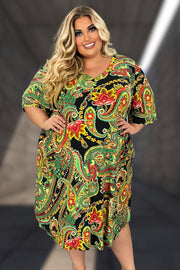 28 PSS {Relish The Paisley} Green Paisley V-Neck Dress EXTENDED PLUS SIZE 3X 4X 5X
