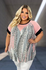 73 CP-Z {Be Cool Every Day} Coral Grey Leopard Print Top CURVY BRAND!!!  EXTENDED PLUS SIZE 4X 5X 6X