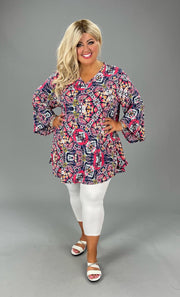 77 PQ-R {Dreams Of Color} Fuchsia Mint Printed Babydoll Top EXTENDED PLUS SIZE 3X 4X 5X