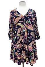17 PQ {In Your Favor} Navy Paisley Print Babydoll Tunic EXTENDED PLUS SIZE 3X 4X 5X
