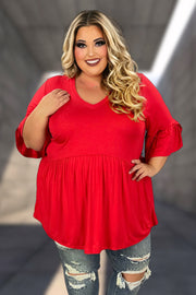 90 SSS-T {My Gift To You} Red V-Neck Babydoll Top EXTENDED PLUS SIZE 3X 4X 5X
