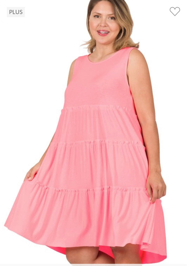 47 SV-A {Full Of Dreams} Bright Pink Tiered Dress PLUS SIZE 1X 2X 3X