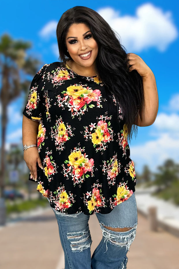 92 PSS-H {Playing Favorites} Black Floral Tunic EXTENDED PLUS SIZE 3X 4X 5X
