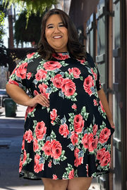 29 PSS-I {Dreaming Of Roses}  Black Rose Print Dress EXTENDED PLUS SIZE 3X 4X 5X