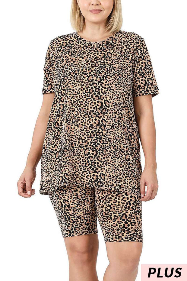 63 PSS-J {Patio Party} Tan Cheetah Print Loungewear Set PLUS SIZE XL 2X 3X