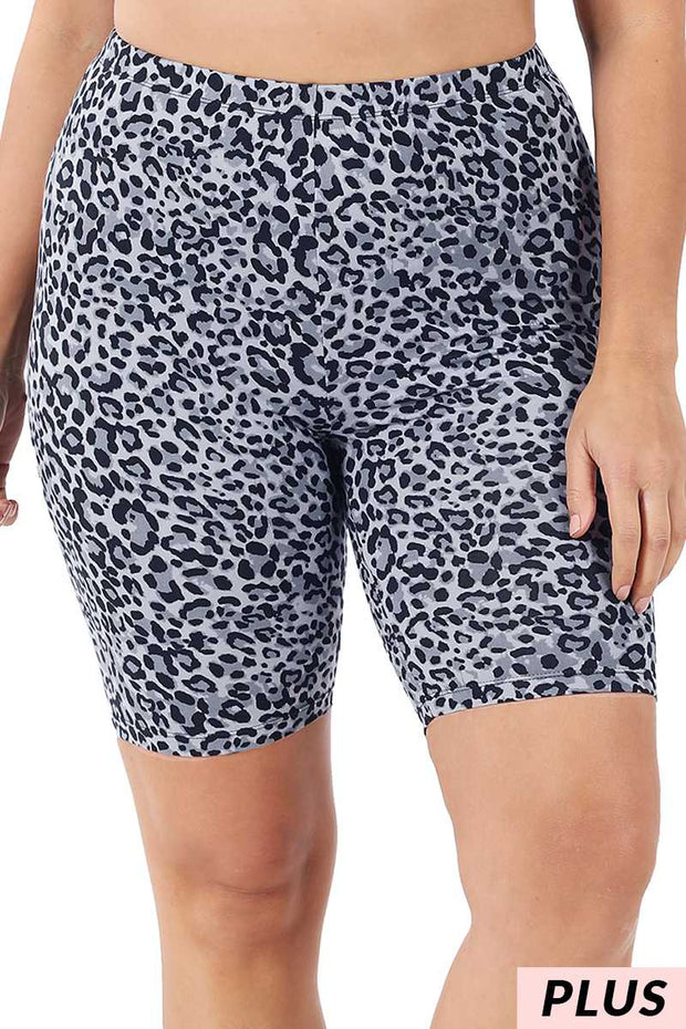 BIN 99 {Wild Card} Gray Cheetah Print Biker Shorts PLUS SIZE XL 2X 3X