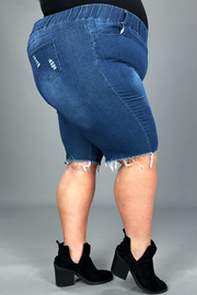 LEG -66  {Made For Me} Blue Denim Distressed Shorts EXTENDED PLUS SIZE 4X/5X  5X/6X