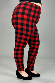 Bin 99  {Plaid About You} Red/Black Plaid Leggings EXTENDED PLUS SIZE 3X/5X