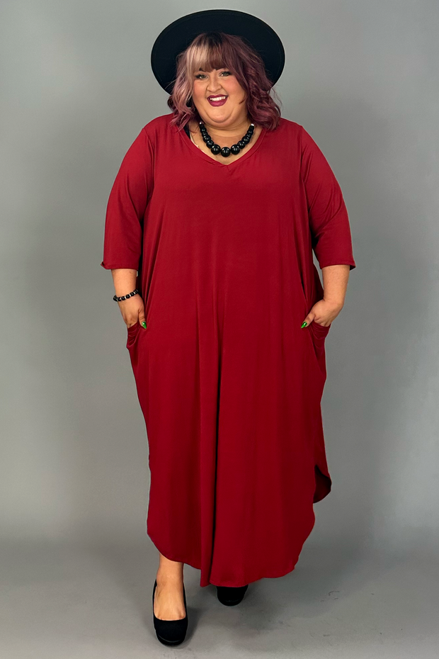 LD-H {Relax More Often} SALE!! Burgundy V-Neck Maxi w/Pockets CURVY BRAND!!!  EXTENDED PLUS SIZE 4X 5X 6X