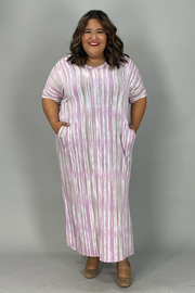 LD-V {Blurred Vision} Blush Printed V-Neck Long Dress EXTENDED PLUS SIZE 3X 4X 5X