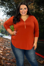 81 SD-A {Classy Threads}  SALE!!! Rust Top with Gold Zipper PLUS SIZE 1X 2X 3X