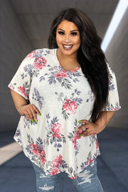 14 PSS-W {Life Full Of Style} Ivory Floral V-Neck Tunic EXTENDED PLUS SIZE 3X 4X 5X