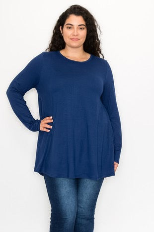 50 SLS-B {The New Staple} Navy "Buttersoft" Long Sleeve Top EXTENDED PLUS SIZE 1X 2X 3X 4X 5X 6X
