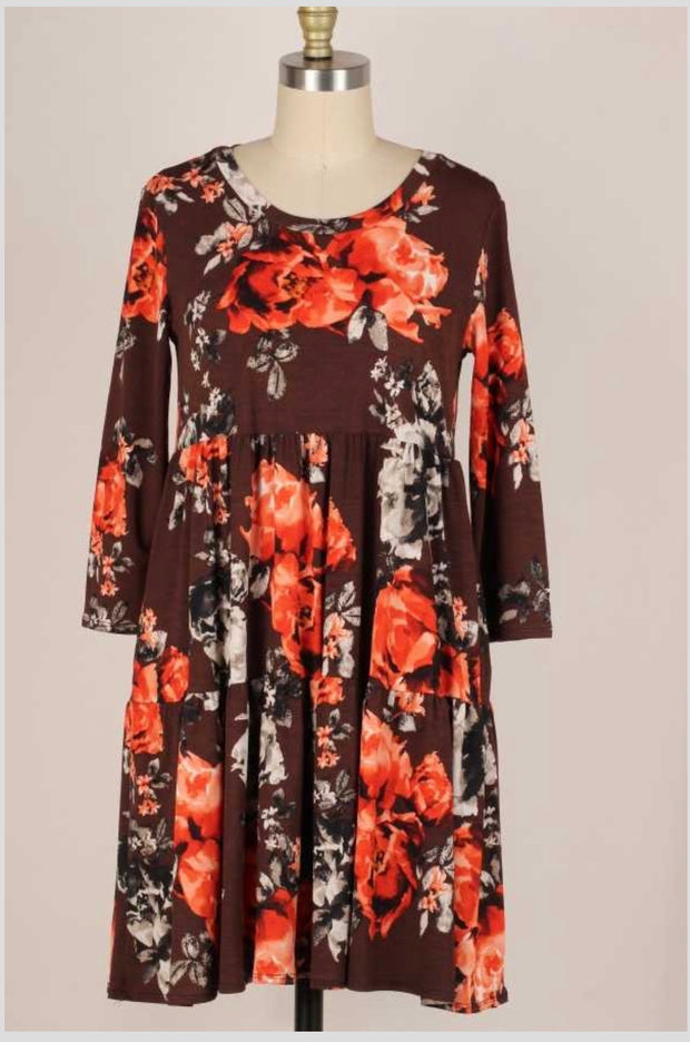 30 OR 37 PQ-B {Garden Of Love} Dark Brown Floral Tiered Dress SALE!!!  PLUS SIZE 1X 2X 3X