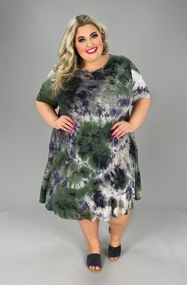 52 PSS-K {Sea At Night} Olive Gray Tie Dye Dress EXTENDED PLUS SIZES 3X 4X 5X