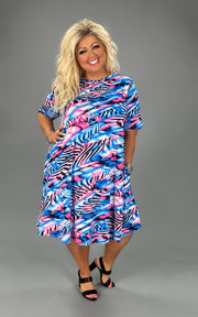 14 PSS-A {All The Drama} Blue Pink Print Dress EXTENDED PLUS SIZE 3X 4X 5X