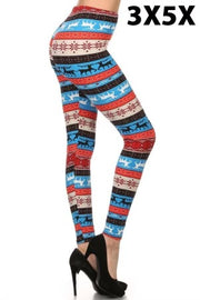 LEG-98  {Warm Wishes} Blue Reindeer Print Leggings EXTENDED PLUS SIZE 3X/5X