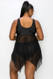 SWIM-F {Swim In Style} Black 2 Piece Sheer Skirt Swimsuit EXTENDED PLUS SIZE 2X 3X 4X