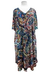 81 PSS {Easy To Read} Multi-Color Paisley Print V-Neck Dress EXTENDED PLUS SIZE 3X 4X 5X