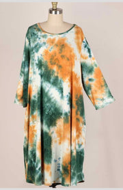 LD-B {Got Your Way} Jade Tie Dye 3/4 Sleeve Dress EXTENDED PLUS SIZE 3X 4X 5X