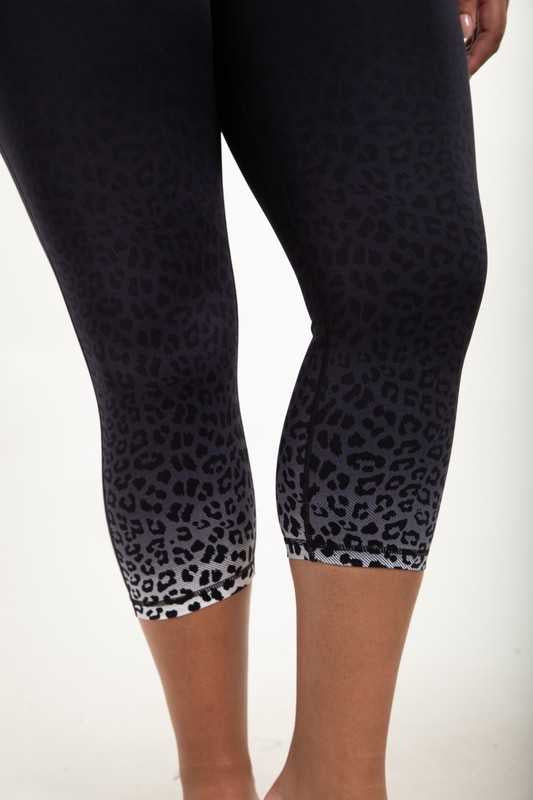 BIN-98 {Keep Moving} Black Leopard Yoga Capri Pants PLUS SIZE XL 1X 2X 3X