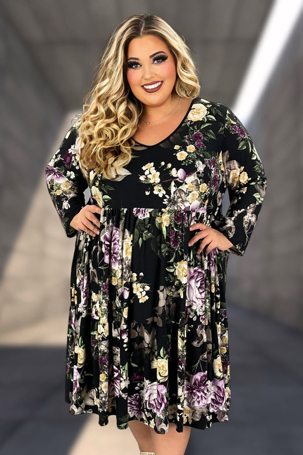 87 PQ-A {Smoky Nights} Black Floral Tiered V-Neck Dress EXTENDED PLUS SIZE 3X 4X 5X