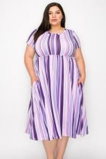 30 PSS {Bold Lines} Lilac Stripe Print Babydoll Dress EXTENDED PLUS SIZE 1X 2X 3X 4X 5X
