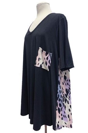 86 CP-A {Waiting On A Sign} Lavender Tie Dye Leopard Print Tunic EXTENDED PLUS SIZE 3X, 4X, 5X