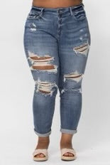 BT-Z {Judy Blue Mid-Rise} Medium Destroy Rolled Cuff Jeans PLUS SIZE 18  20  22