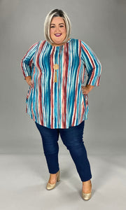 30 PQ-E {Never Bothered} Teal Mauve Striped Top SALE!!! EXTENDED PLUS SIZE 3X 4X 5X