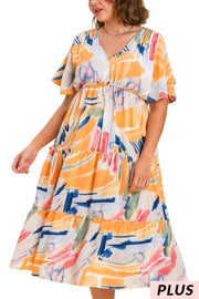 LD-M {Art Inspiration} Umgee SALE!! Tangerine Tiered Midi Dress PLUS SIZE XL 1X 2X