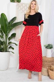 LD-V {Ladybug Love}  SALE!! Red/Black Dot Long Dress PLUS SIZE 1X 2X 3X