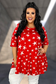 99 PSS-I [Star Bright} Red Star Print Tunic EXTENDED PLUS SIZE 4X 5X 6X