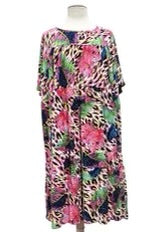 47 OR 37 PSS-A {Blissful Break} Multi-Color Leaf Print Tiered Dress EXTENDED PLUS SIZE 3X 4X 5X