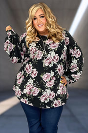 20 PLS-Z {Keep The Bloom Alive} Black Floral Top EXTENDED PLUS SIZE 3X 4X 5X