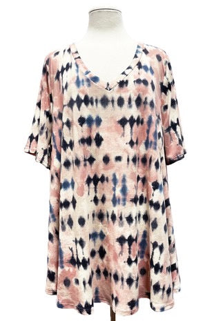 23 PSS-D {Making Heads Turn} Pink Tie Dye V-Neck Top EXTENDED PLUS SIZE 3X 4X 5X