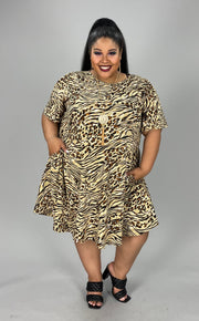 55 PSS-I {Animals Converge} Taupe Animal Print Dress EXTENDED PLUS SIZE 3X 4X 5X