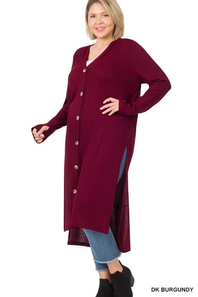 23 OT-O {Close To You} Dk. Burgundy Ribbed Button Up Duster SALE!!! PLUS SIZE 1X 2X 3X