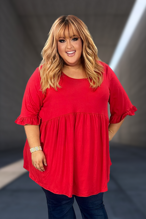 27 SQ-C {Best In Basic} Red Buttersoft Babydoll Tunic CURVY BRAND!!! EXTENDED PLUS SIZE 4X 5X 6X