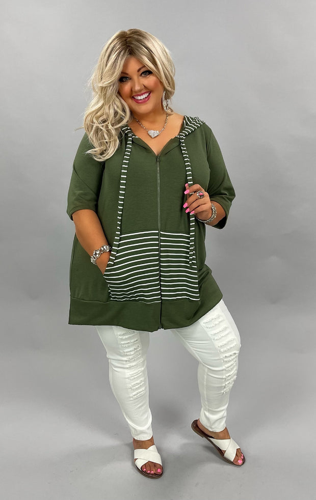 94 CP-H {Hometown Girl} GREEN Hoodie W/Striped Contrast CURVY BRAND!!  EXTENDED PLUS SIZE 3X 4X 5X 6X