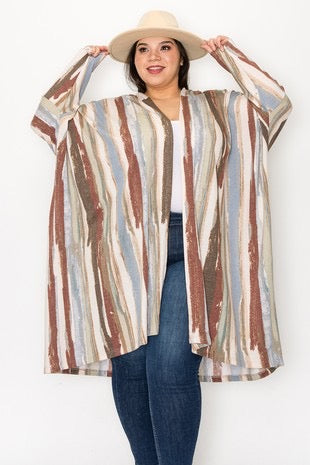 53 OT-C {Wake Up Call} Olive Striped Hooded Cardigan EXTENDED PLUS SIZE 3X 4X 5X