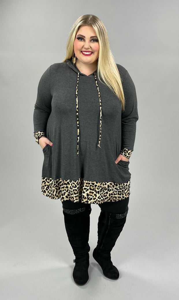 21 HD-B {Party At Curvy} Gray/Leopard Contrast Hoodie SALE!!! CURVY BRAND!! EXTENDED PLUS SIZE 3X 4X 5X 6X