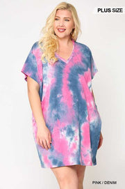 65 PSS-N {Sipping At Sunset} Pink Blue Tie Dye Tunic PLUS SIZE XL 1X 2X SALE!!!!